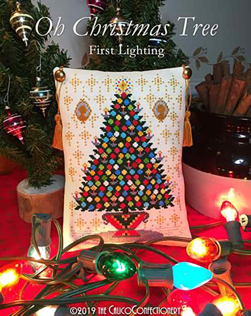 A stitched preview of the counted cross stitch pattern Oh Christmas Tree - First Lighting by The Calico Confectionery