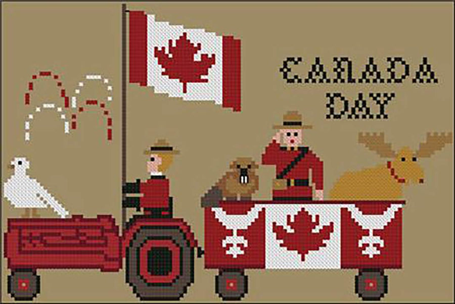 A stitched preview of the counted cross stitch pattern Oh My Canada by Twin Peak Primitives