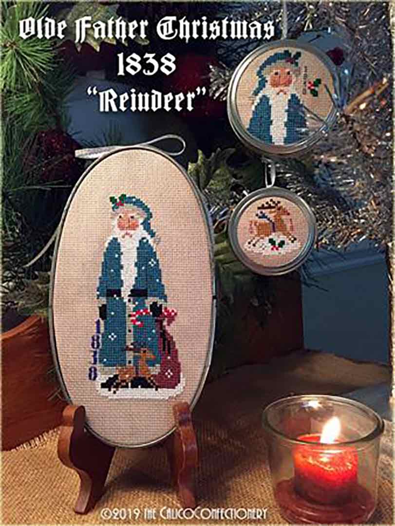 A stitched preview of the counted cross stitch pattern Olde Father Christmas - 1838 by The Calico Confectionery