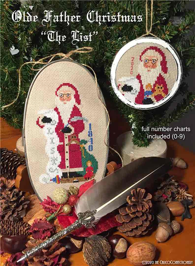 A stitched preview of the counted cross stitch pattern Olde Father Christmas - 1840 by The Calico Confectionery