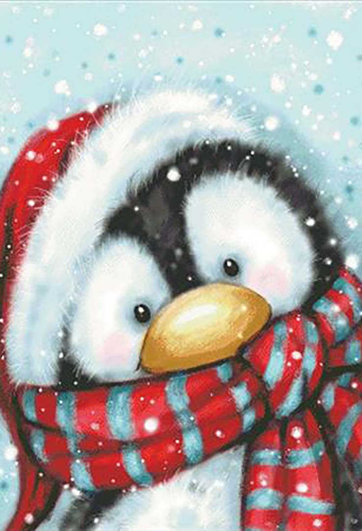 A stitched preview of the counted cross stitch pattern Penguin With Santa's Hat by Charting Creations