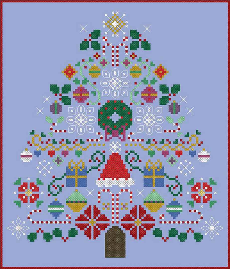 A stitched preview of the counted cross stitch pattern Peppermint Pine by Carolyn Manning Designs