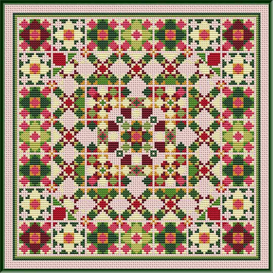 A stitched preview of the counted cross stitch pattern Pick Your Own Strawberries by Carolyn Manning Designs