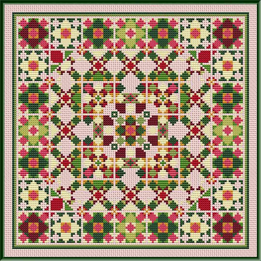 A stitched preview of the counted cross stitch pattern Pick Your Own Strawberries by Carolyn Manning Designs