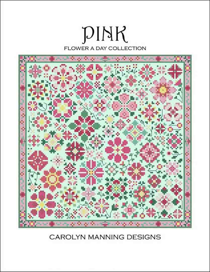 A stitched preview of the counted cross stitch pattern Pink (Flower A Day Collection) by Carolyn Manning Designs