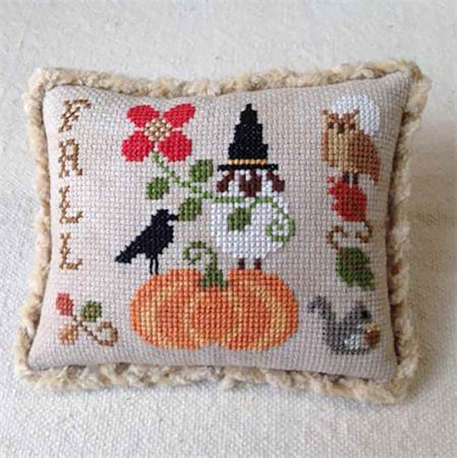 A stitched preview of the counted cross stitch pattern Plum Petite Seasons Collection - Fall by Plum Pudding NeedleArt