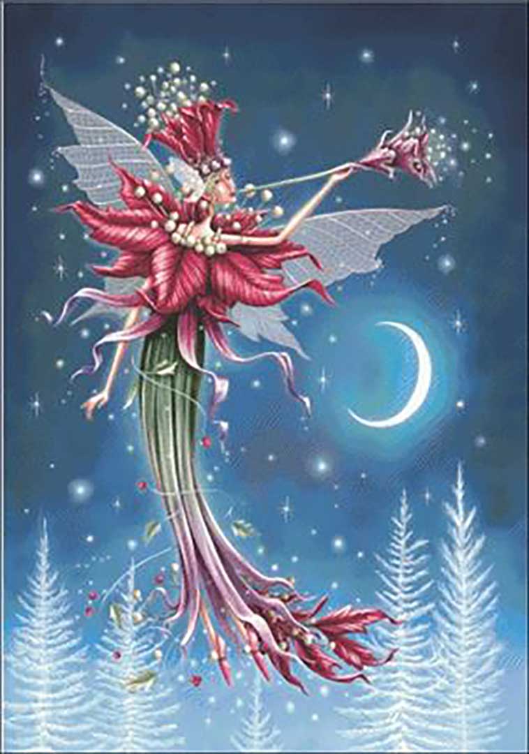 A stitched preview of the counted cross stitch pattern Poinsettia Fairy by Charting Creations