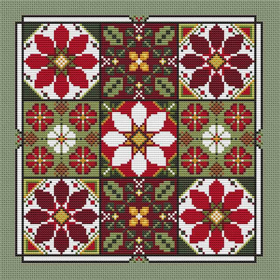 A stitched preview of the counted cross stitch pattern Poinsettias by Carolyn Manning Designs