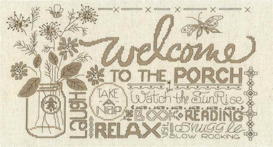 A stitched preview of the counted cross stitch pattern Porch Welcome by Diane Arthurs