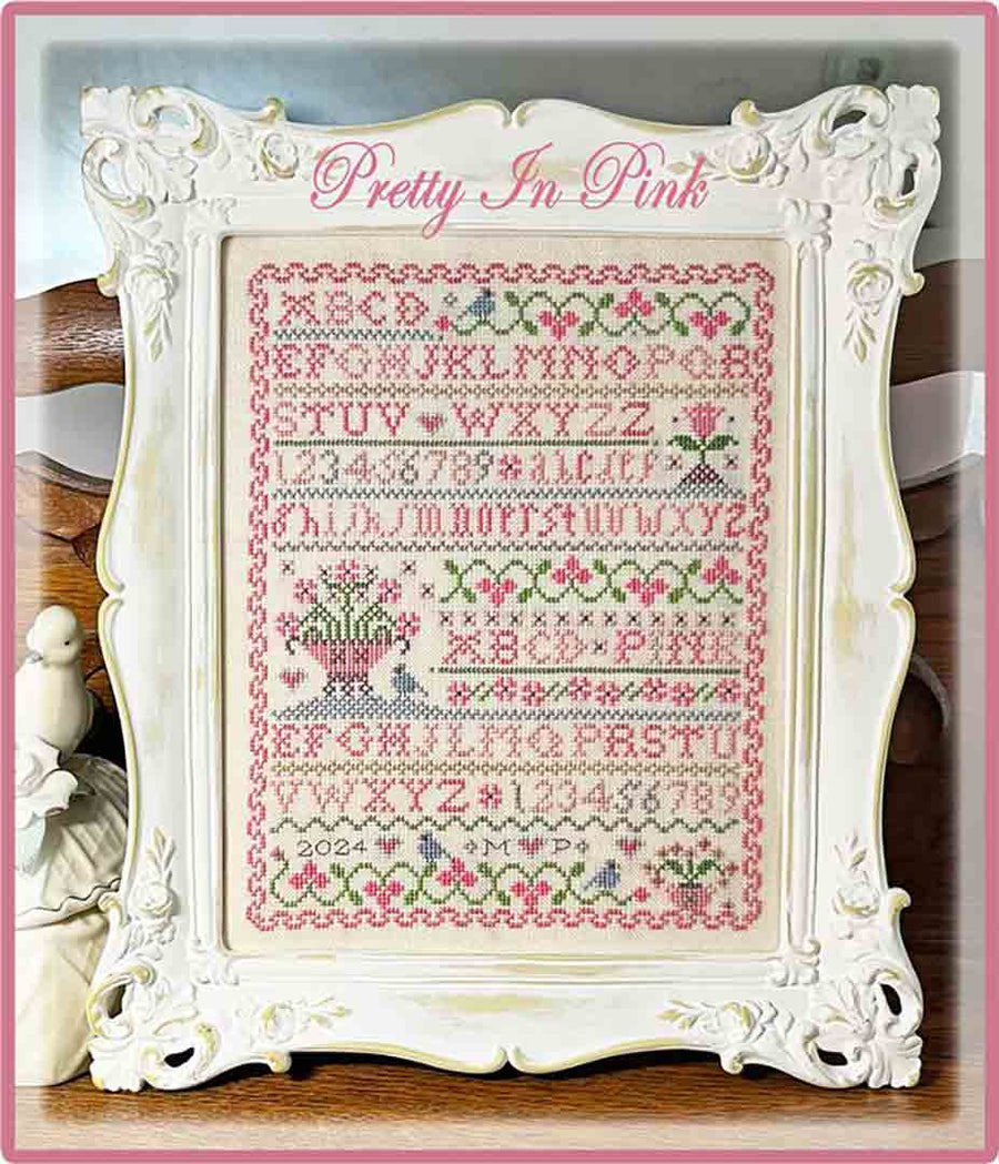 A stitched preview of the counted cross stitch pattern Pretty In Pink by The Calico Confectionery