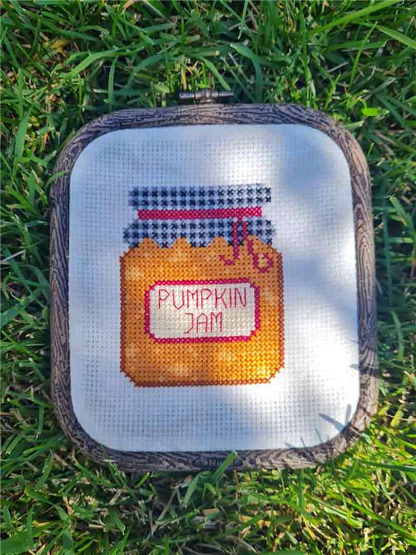 A stitched preview of the counted cross stitch pattern Pumpkin Jam by Kate Spiridonova