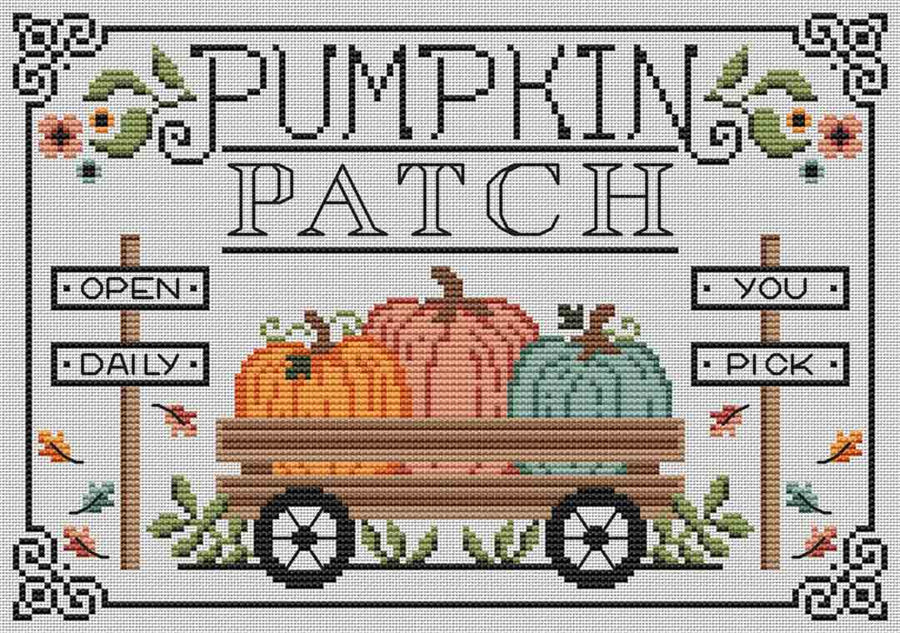 A stitched preview of the counted cross stitch pattern Pumpkin Patch by Erin Elizabeth Designs