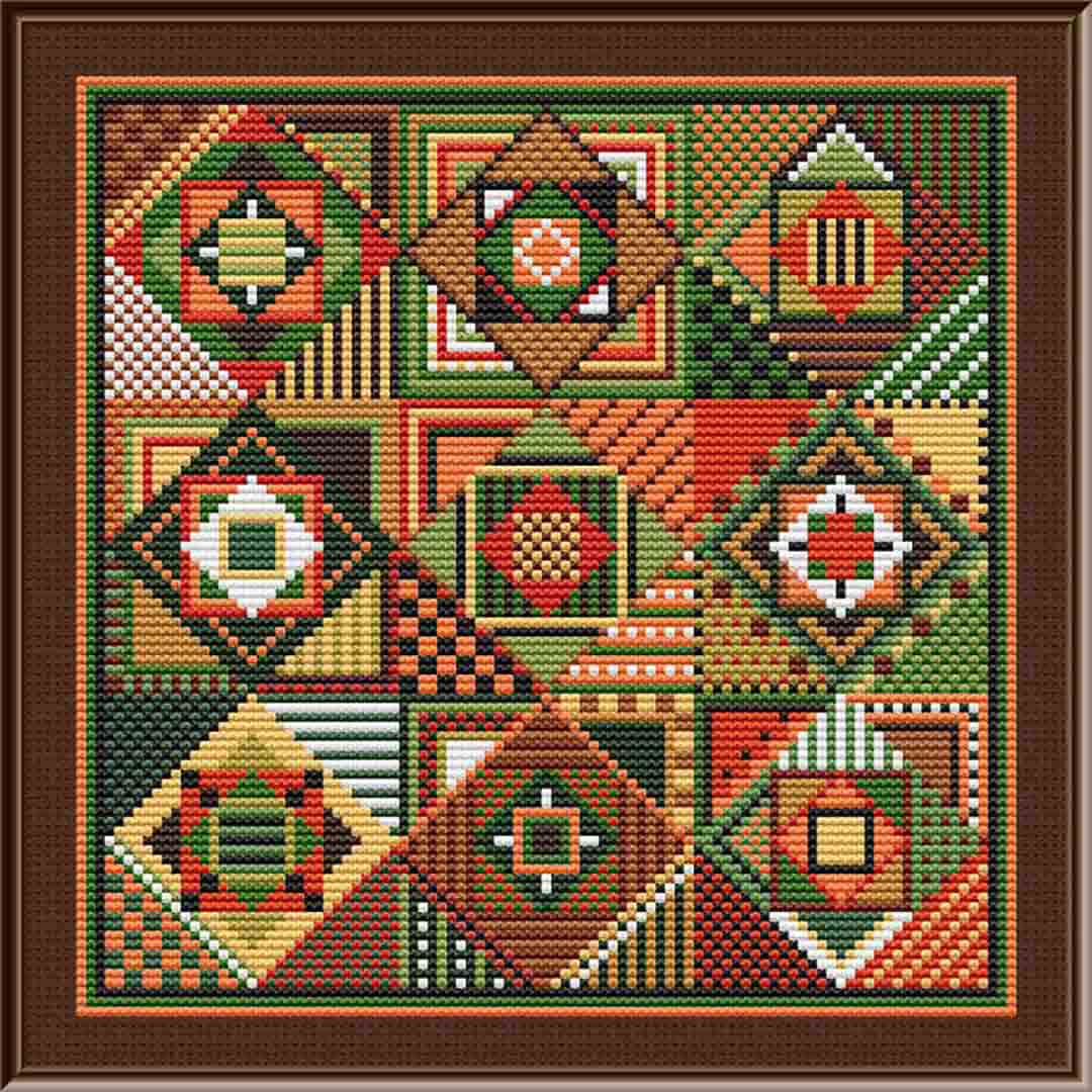 A stitched preview of the counted cross stitch pattern Pumpkin Patches by Carolyn Manning Designs