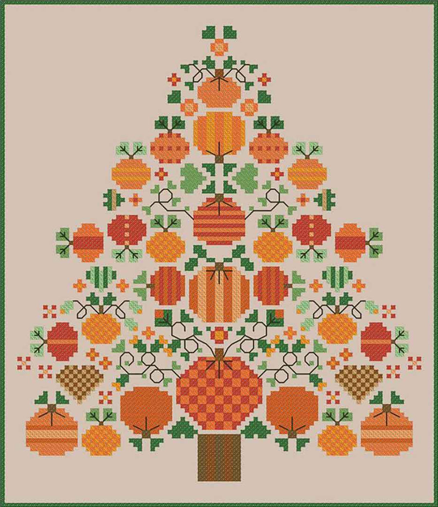 A stitched preview of the counted cross stitch pattern Pumpkin Pine by Carolyn Manning Designs