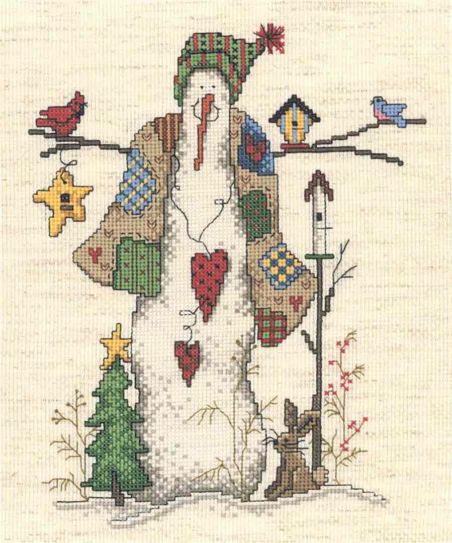 A stitched preview of the counted cross stitch pattern Quilt Snowman by Diane Arthurs