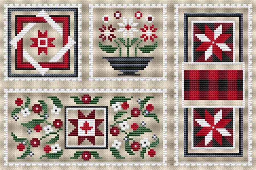 A stitched preview of the counted cross stitch pattern Red And White Smalls by Erin Elizabeth Designs