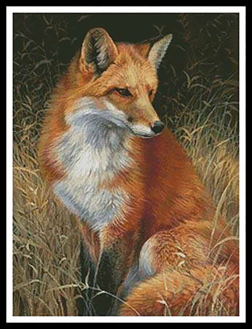 A stitched preview of the counted cross stitch pattern Red Fox Painting by Artecy Cross Stitch