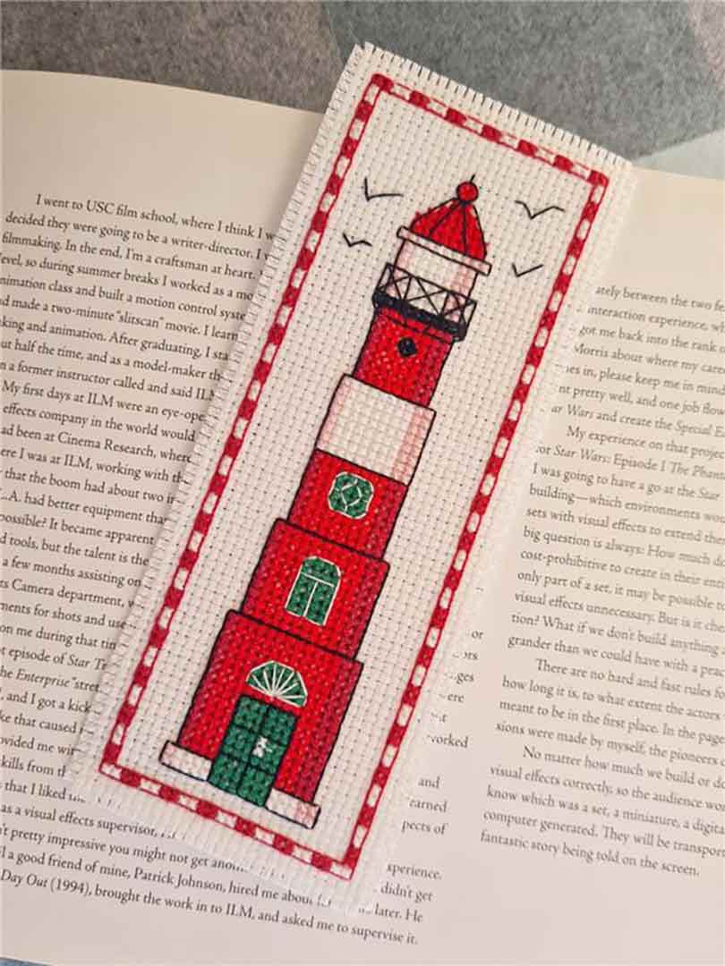A stitched preview of the counted cross stitch pattern Red Lighthouse by Kate Spiridonova