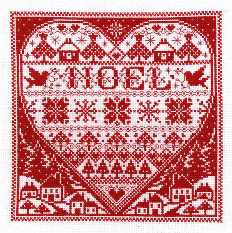 A stitched preview of the counted cross stitch pattern Redwork Noel by Joan A Elliott
