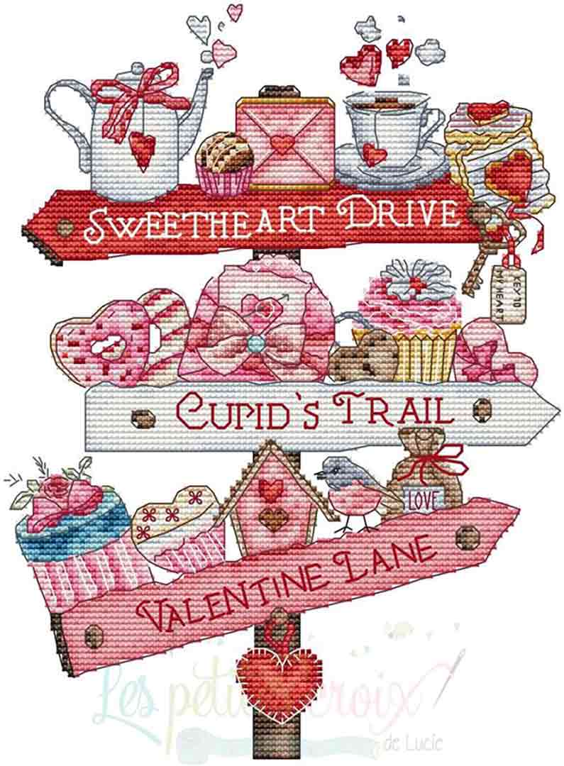A stitched preview of the counted cross stitch pattern Roads Of Love by Les Petites Croix De Lucie