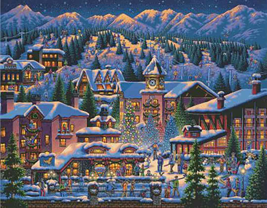 A stitched preview of the counted cross stitch pattern Rocky Mountain Christmas by Charting Creations