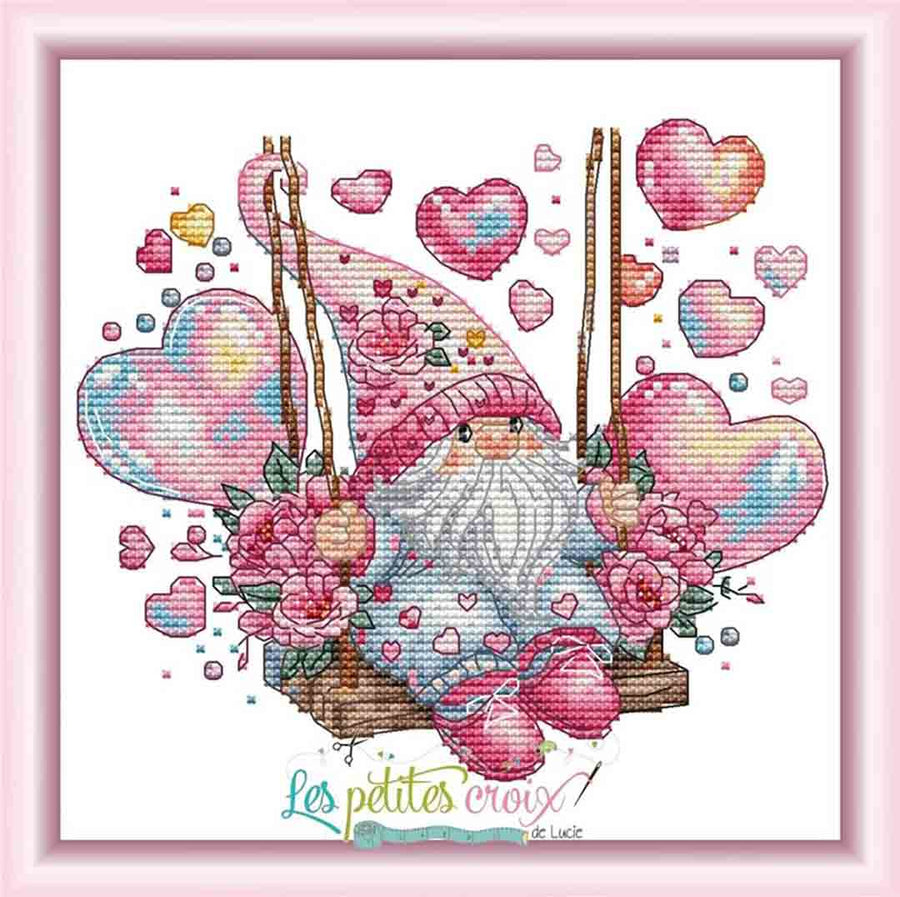 A stitched preview of the counted cross stitch pattern Romantic Gnome by Les Petites Croix De Lucie
