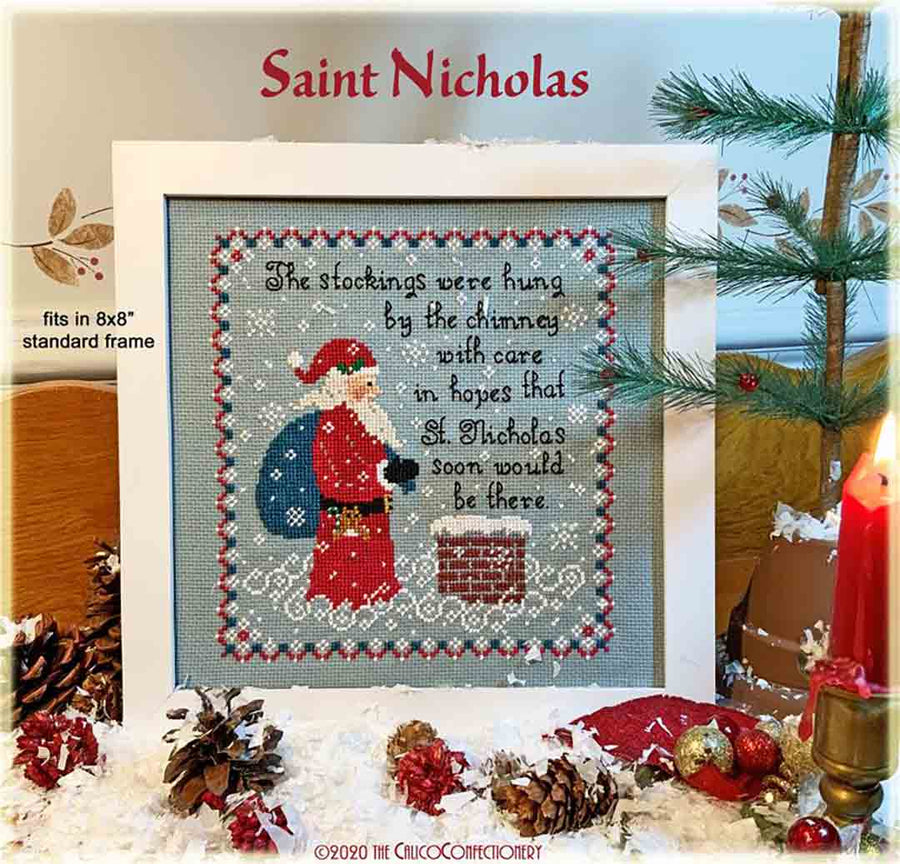 A stitched preview of the counted cross stitch pattern Saint Nicholas by The Calico Confectionery