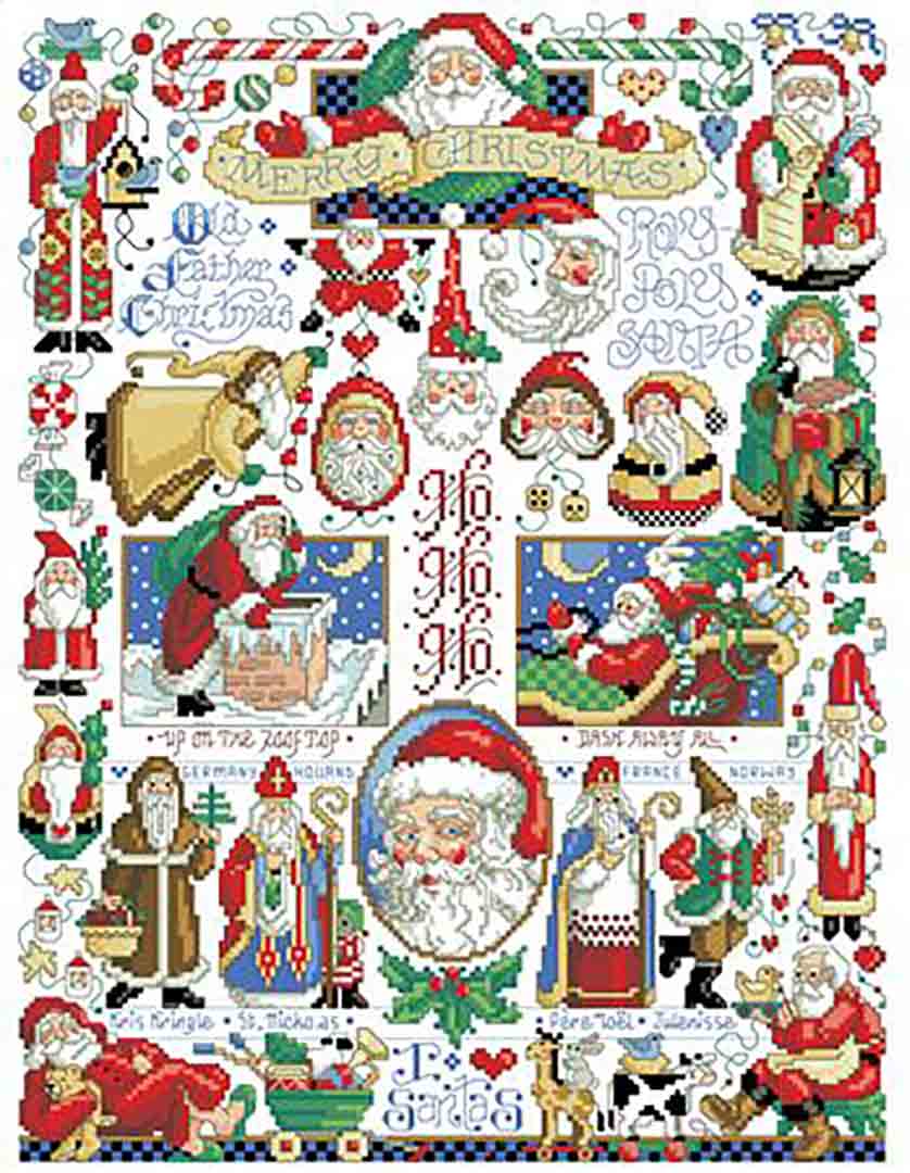 A stitched preview of the counted cross stitch pattern Santa Christmas Sampler by Kooler Design Studio