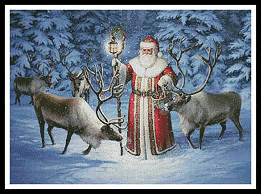 A stitched preview of the counted cross stitch pattern Santa With Reindeer by Artecy Cross Stitch