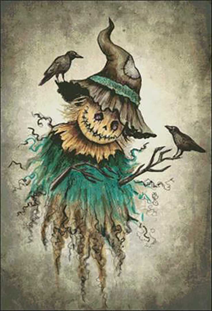 A stitched preview of the counted cross stitch pattern Scarecrow by Charting Creations