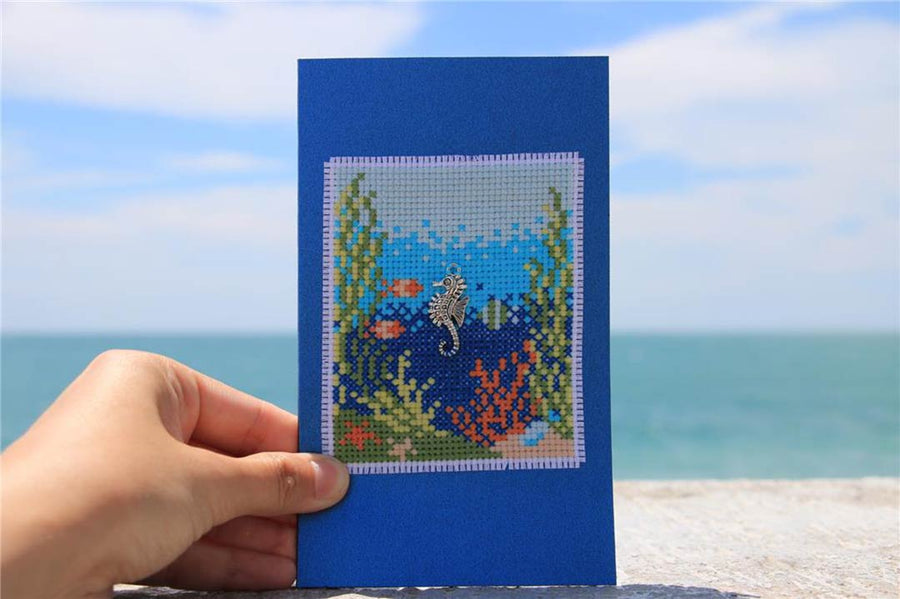A stitched preview of the counted cross stitch pattern Seahorse by Kate Spiridonova
