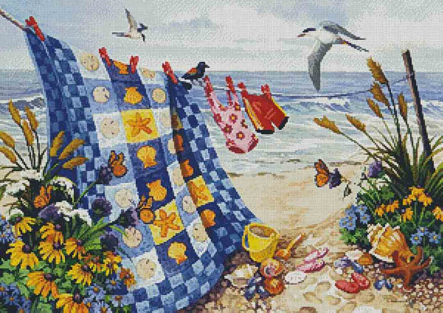 A stitched preview of the counted cross stitch pattern Seaside Summer by Artecy Cross Stitch