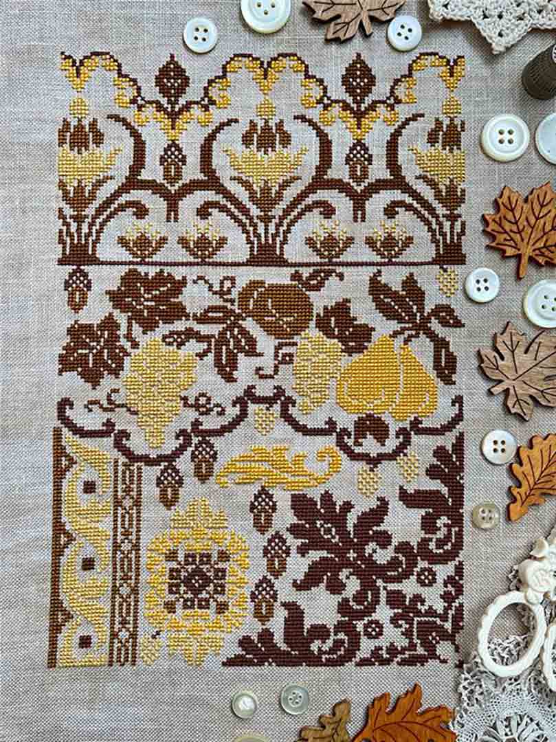 A stitched preview of the counted cross stitch pattern Seasons In Lace - Fall by Jan Hicks Creates