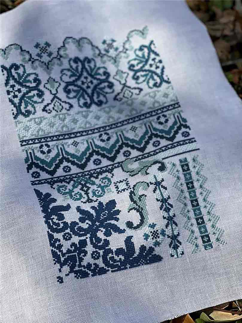 A stitched preview of the counted cross stitch pattern Seasons In Lace - Winter by Jan Hicks Creates
