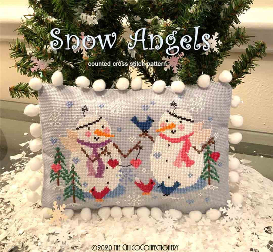 A stitched preview of the counted cross stitch pattern Snow Angels by The Calico Confectionery