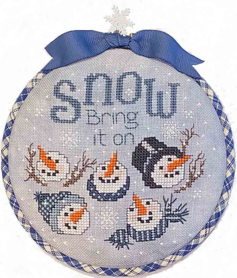 A stitched preview of the counted cross stitch pattern Snow Bring It On by Sue Hillis