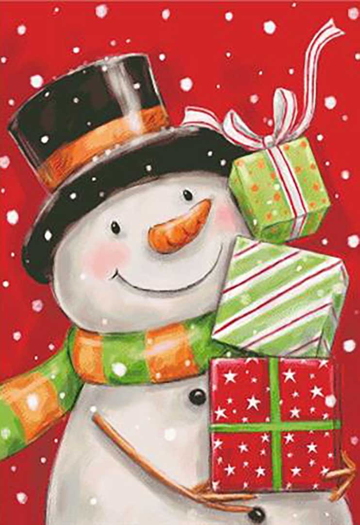 A stitched preview of the counted cross stitch pattern Snowman With Presents 2 by Charting Creations