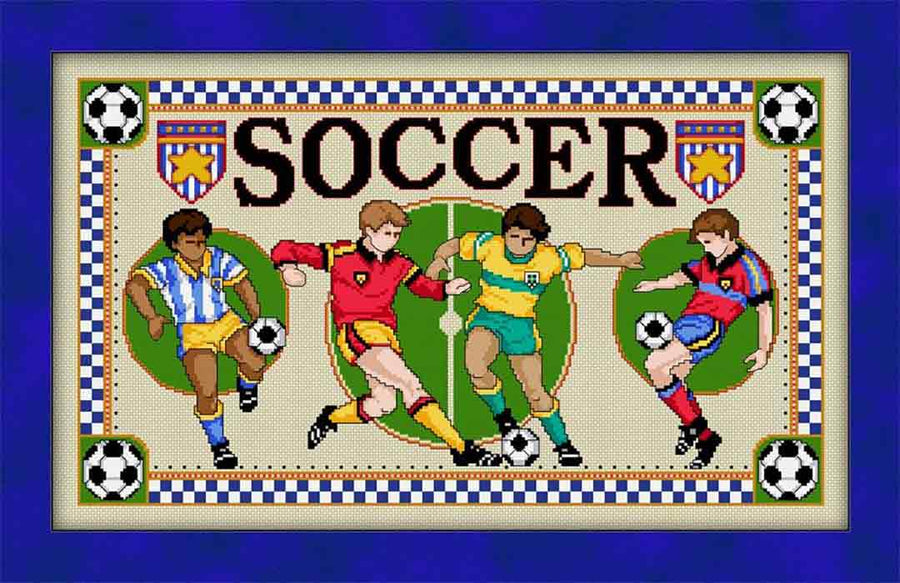 A stitched preview of the counted cross stitch pattern Soccer by Joan A Elliott