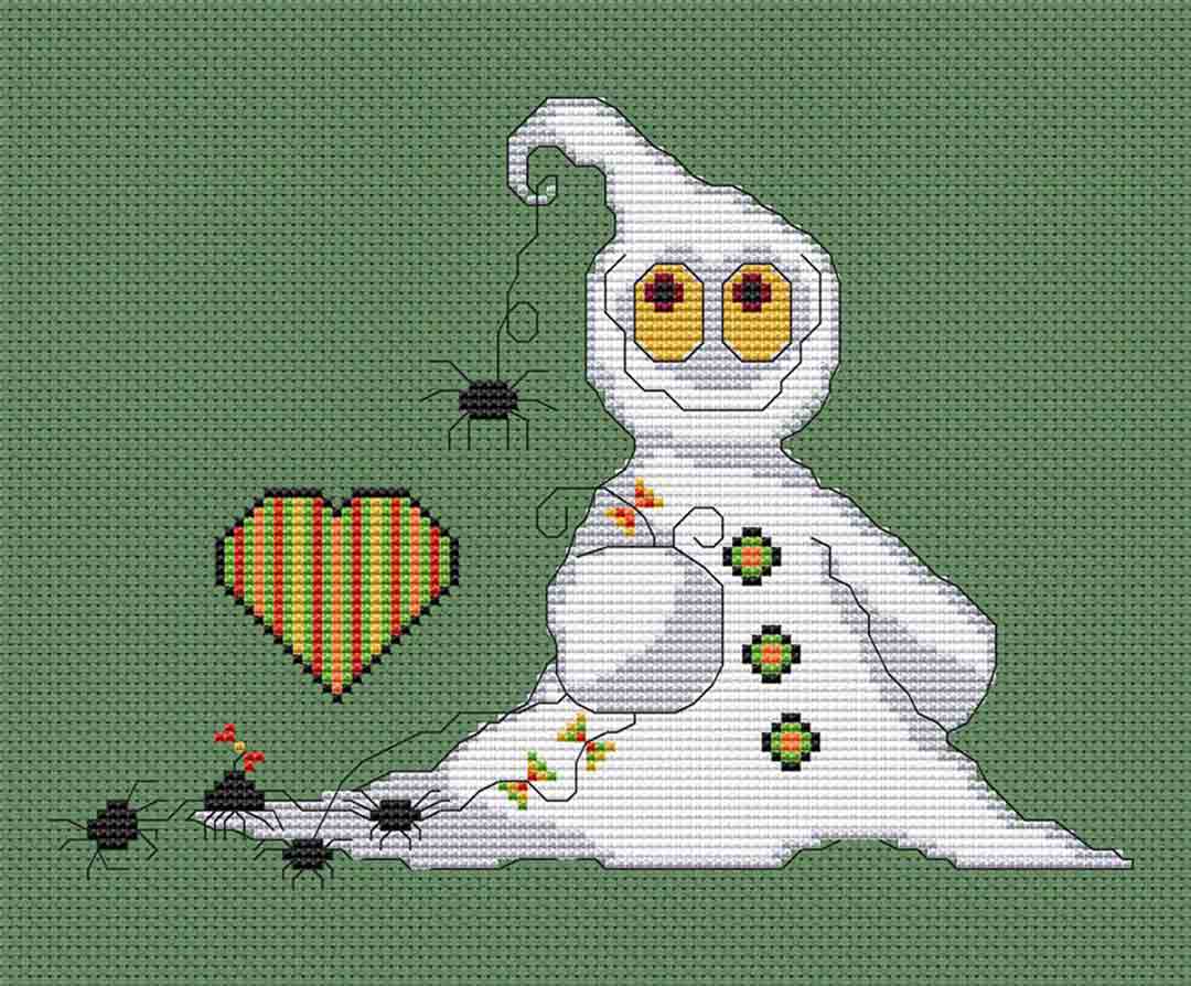 A stitched preview of the counted cross stitch pattern Spider Walker by Carolyn Manning Designs