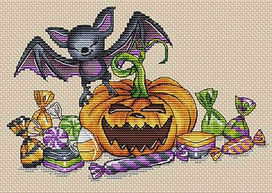 A stitched preview of the counted cross stitch pattern Spooky Stuff by Les Petites Croix De Lucie