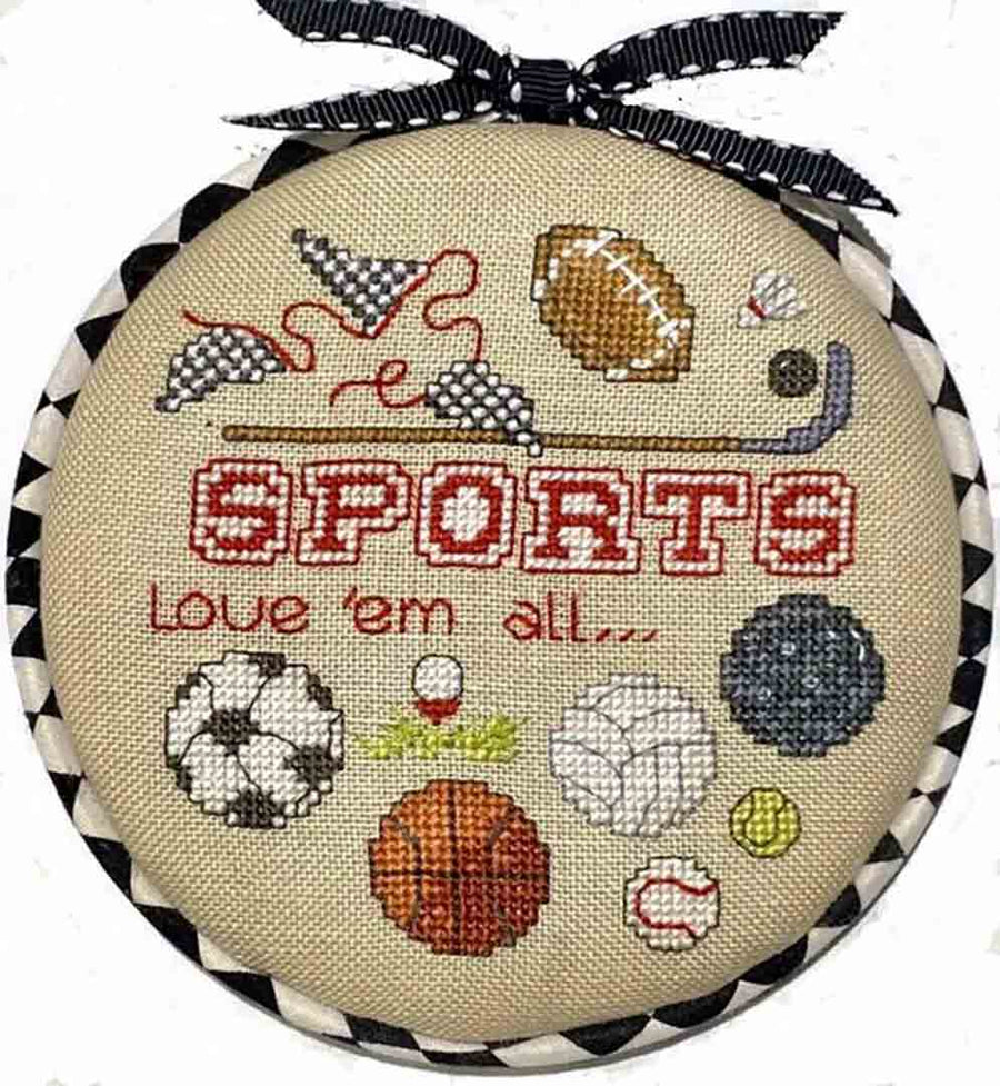A stitched preview of the counted cross stitch pattern Sports by Sue Hillis