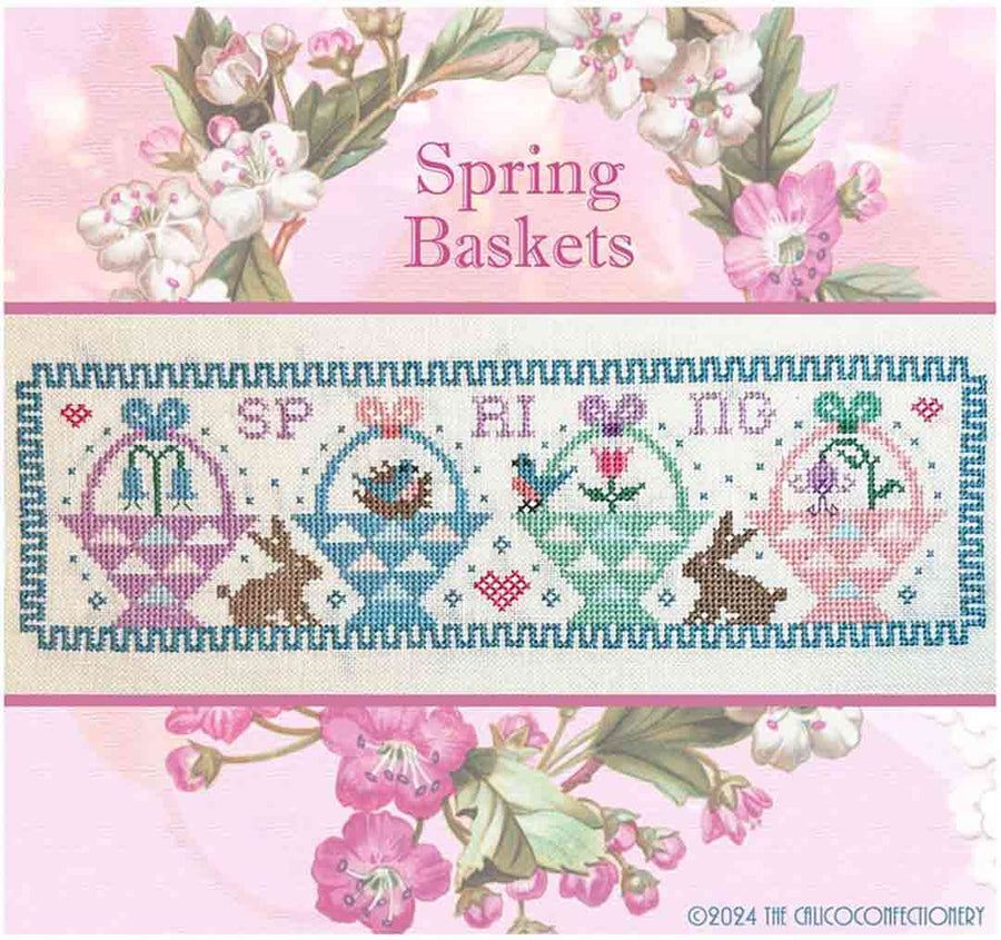 A stitched preview of the counted cross stitch pattern Spring Baskets by The Calico Confectionery