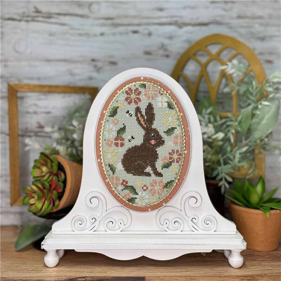 A stitched preview of the counted cross stitch pattern Spring Bunny by Erin Elizabeth Designs