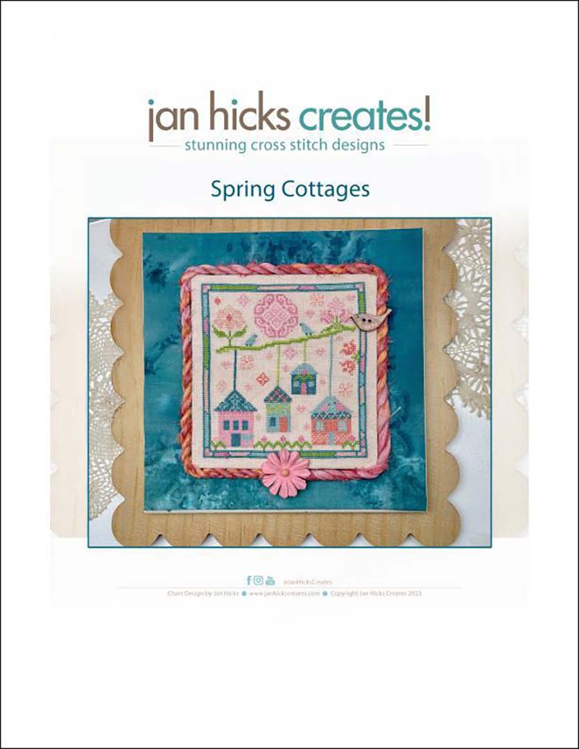 A stitched preview of the counted cross stitch pattern Spring Cottages by Jan Hicks Creates