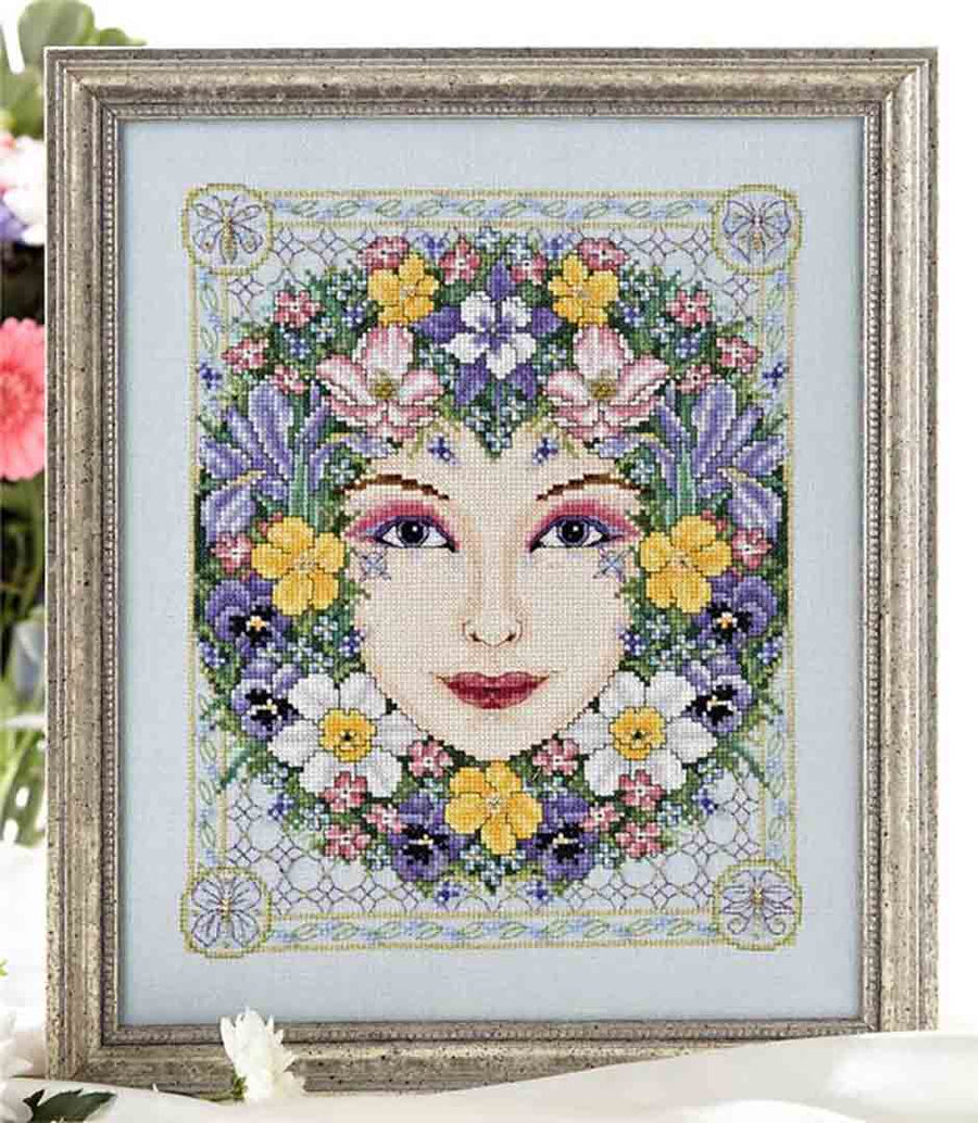 A stitched preview of the counted cross stitch pattern Spring Goddess by Joan A Elliott