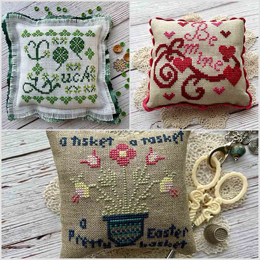 A stitched preview of the counted cross stitch pattern Spring Holiday Smalls by Jan Hicks Creates