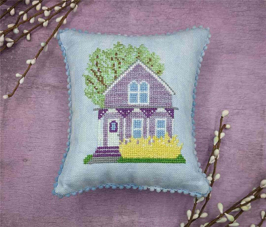 A stitched preview of the counted cross stitch pattern Spring House by KEB Studio Creations