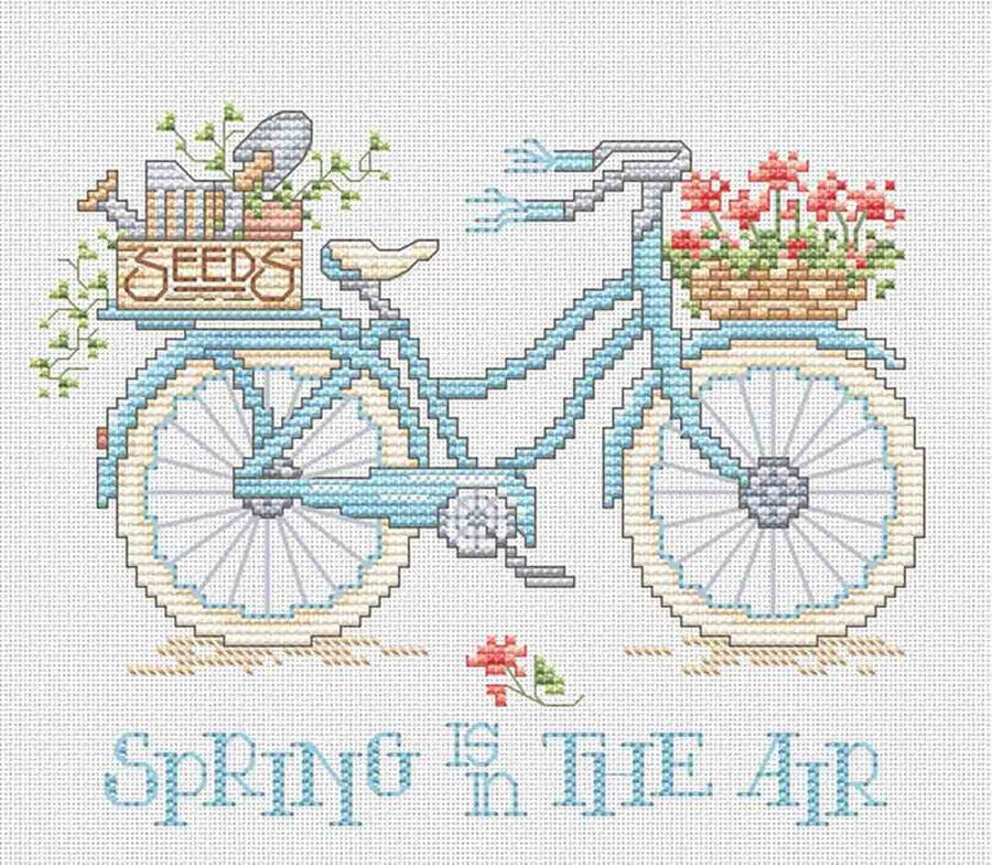 A stitched preview of the counted cross stitch pattern Spring Is In The Air by Sue Hillis