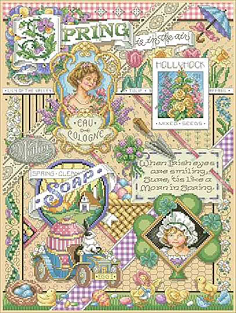 A stitched preview of the counted cross stitch pattern Spring Sampler by Kooler Design Studio