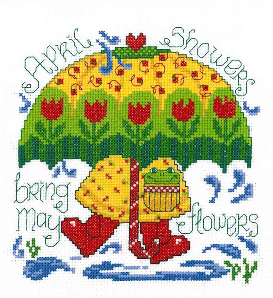 A stitched preview of the counted cross stitch pattern Spring Showers by Ursula Michael